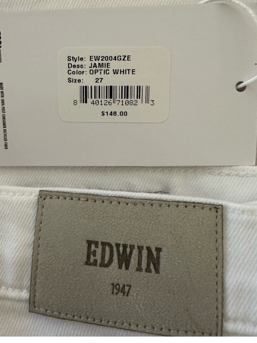 Edwin Jamie Boyfriend Relaxed Fit Denim Jean Pants, Optic White, Size 27, NWT - Picture 12 of 14